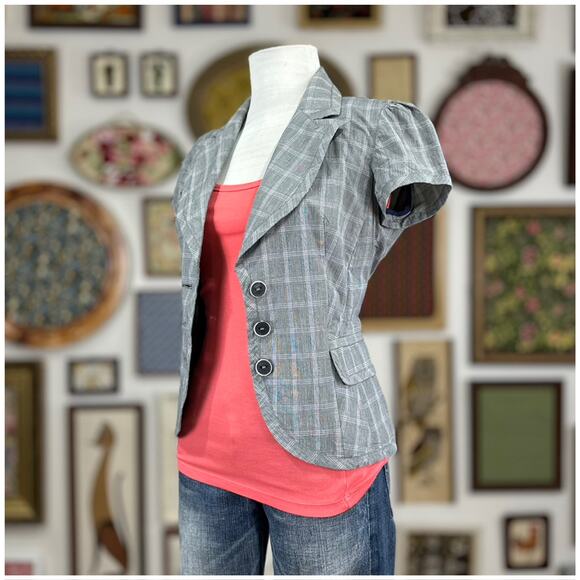 Kenzo Y2K Business Suit jacket Womens EU Size 42 US Size 4 Small Gray Plaid Vtg - Picture 9 of 12